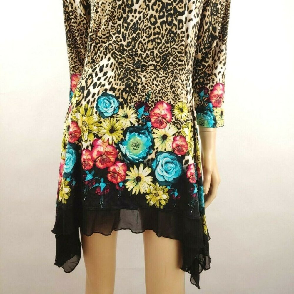 Anthropologie From The Heart Trudy Leopard Floral Print Tunic Dress S Fits L View 2